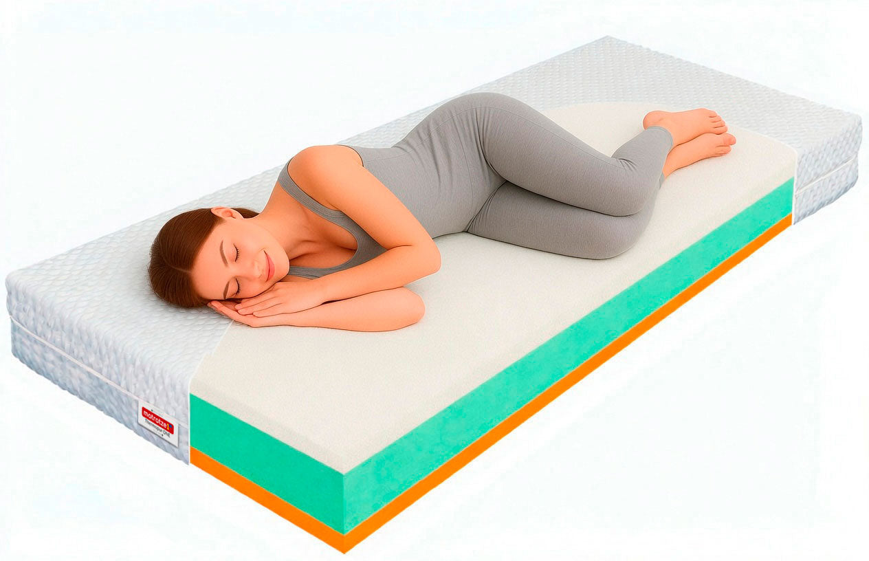 Ergonomische Lagerung eines Seitenschläfers auf einer Thermopur ONE Matratze.